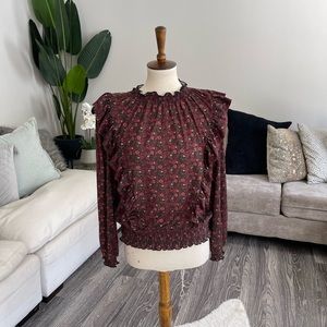 ASOS Maroon Floral Puff Sleeve Blouse